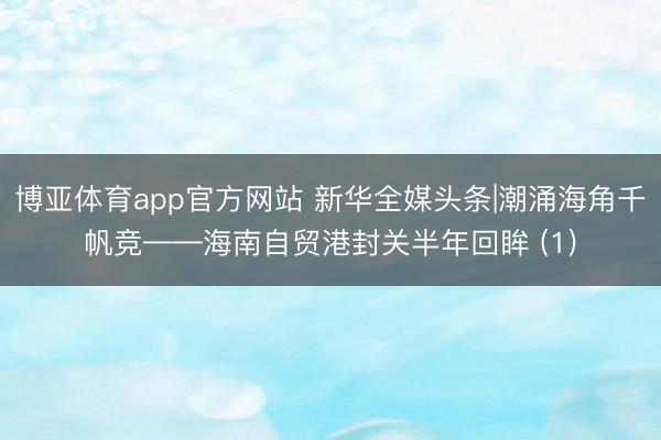 博亚体育app官方网站 新华全媒头条|潮涌海角千帆竞——海南自贸港封关半年回眸 (1)